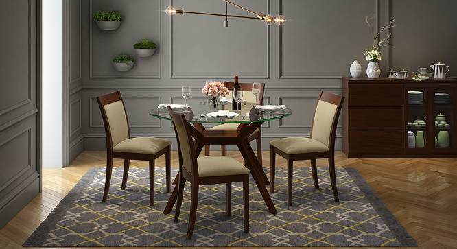 Wesley - Dalla 4 Seater Round Glass Top Dining Table Set (Beige, Dark Walnut Finish) by Urban Ladder - Design 1 Full View - 157795