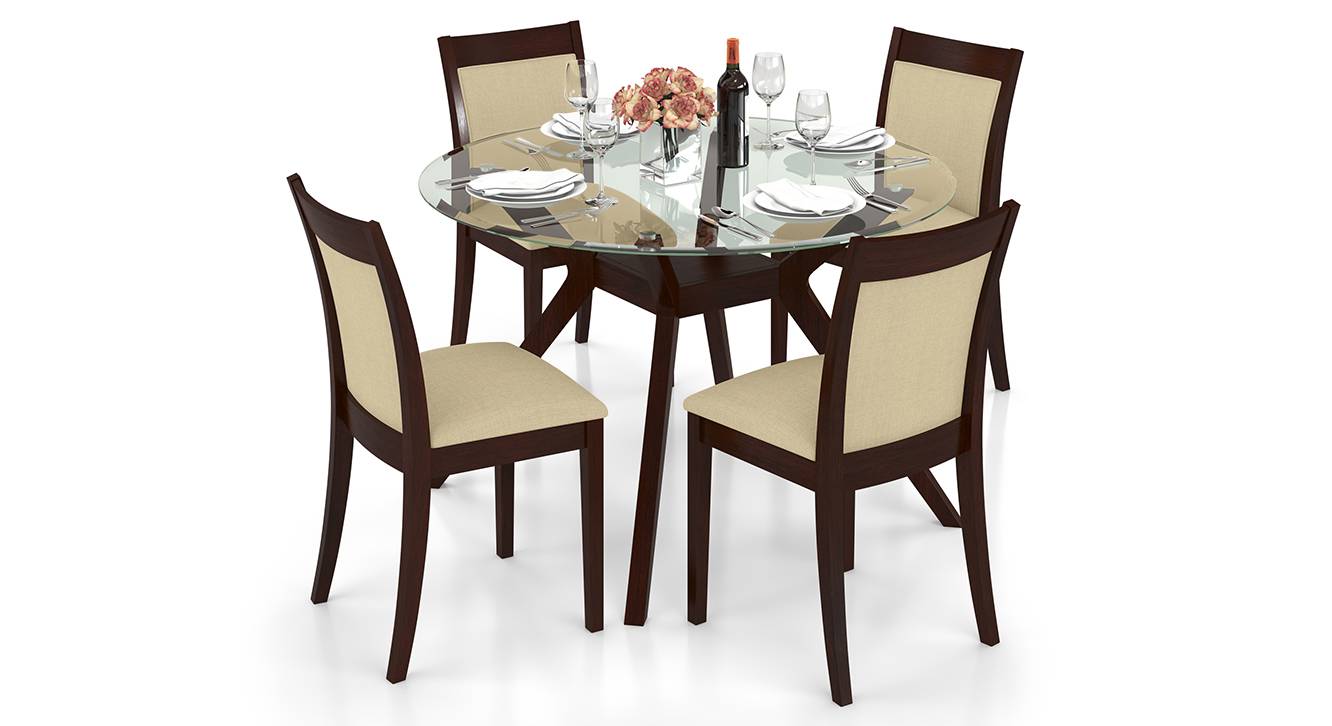 wesley  dalla 4 seater round glass top dining table set