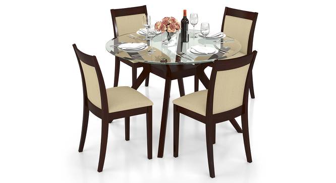 Wesley - Dalla 4 Seater Round Glass Top Dining Table Set (Beige, Dark Walnut Finish) by Urban Ladder - Front View Design 1 - 157796