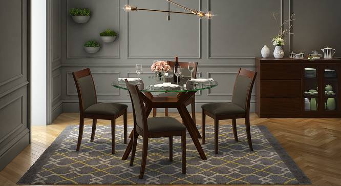 Wesley - Dalla 4 Seater Round Glass Top Dining Table Set (Grey, Dark Walnut Finish) by Urban Ladder - Design 1 Full View - 157808