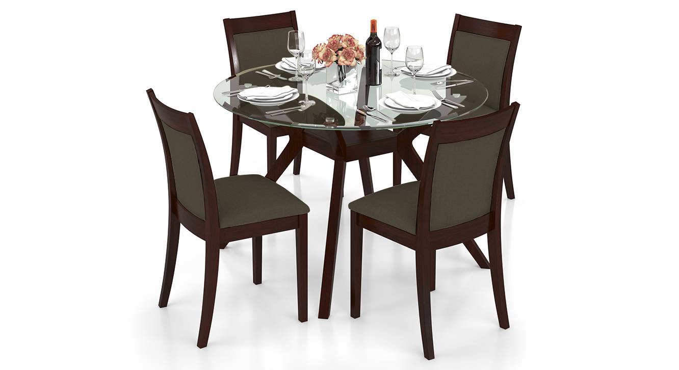 Round glass top dining table set 4 chairs deals