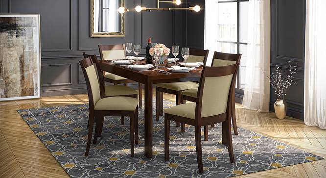 Vanalen 4 to 6 Extendable - Dalla 6 Seater Glass Top Dining Table Set (Beige, Dark Walnut Finish) by Urban Ladder - Design 1 Full View - 157866