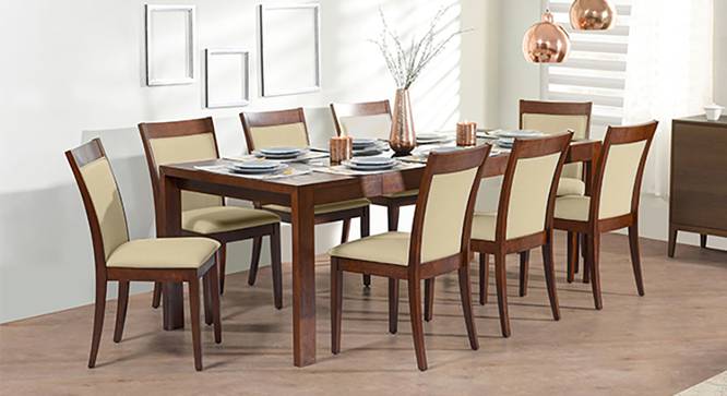 Vanalen 6-to-8 Extendable - Dalla 8 Seater Glass Top Dining Table Set (Beige, Dark Walnut Finish) by Urban Ladder - Design 1 Full View - 157896