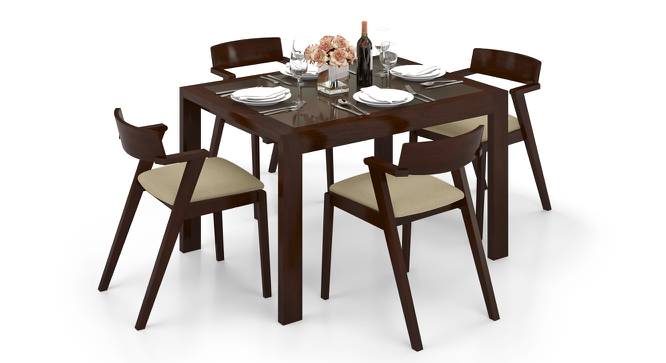 Vanalen 4 to 6 Extendable - Thomson 4 Seater Glass Top Dining Table Set (Beige, Dark Walnut Finish) by Urban Ladder - Front View Design 1 - 158200