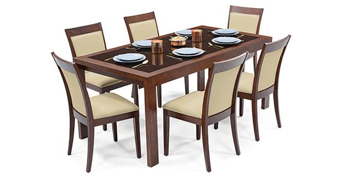 Vanalen 6-to-8 Extendable - Dalla 6 Seater Glass Top Dining Table Set (Beige, Dark Walnut Finish) by Urban Ladder - Front View Design 1 - 158257