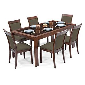 All Glass Top Dining Sets Design Vanalen 6-to-8 Extendable - Dalla 6 Seater Glass Top Dining Table Set (Grey, Dark Walnut Finish)