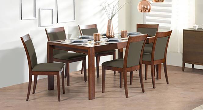 Vanalen 6-to-8 Extendable - Dalla 6 Seater Glass Top Dining Table Set (Grey, Dark Walnut Finish) by Urban Ladder - Design 1 Full View - 158269