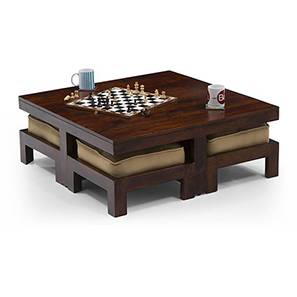 Sofa Table Design Kivaha Square Solid Wood Coffee Table in Walnut Beige