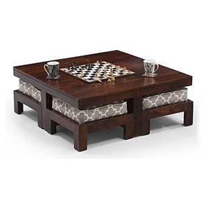 Coffee Table Design Kivaha Square Solid Wood Coffee Table in Walnut Morocco Lattice Beige
