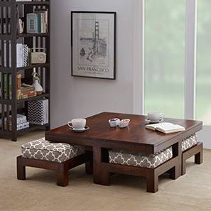 Center Tables Design Kivaha Square Solid Wood Coffee Table in Walnut Morocco Lattice Beige