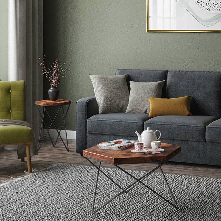 Dyson Hex Coffee Side Tables Set Teak Finish, Yellow