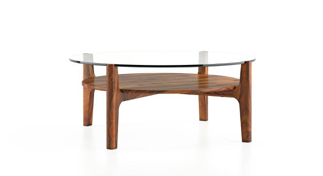 Cayman Glasstop Coffee Table (Teak Finish, With Shelf) by Urban Ladder - Front View Design 1 - 162623