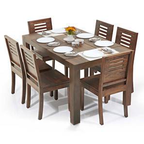 Dining Tables And Chairs Design Arabia Capra Solid Wood 6 Seater Dining Table with Set of Chairs in Teak Finish