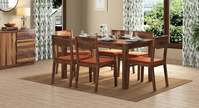 Arabia - Kerry 6 Seater Dining Table Set (Teak Finish, Burnt Orange) by Urban Ladder