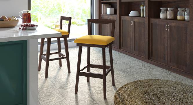 Homer Bar Stool - Set Of 2 (Walnut Finish, Yellow) by Urban Ladder - Full View Design 1 - 199307