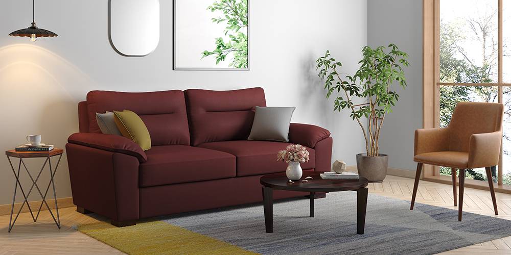 Adelaide Compact Leatherette Sofa (Burgundy) (1-seater Custom Set - Sofas, None Standard Set - Sofas, Burgundy, Leatherette Sofa Material, Compact Sofa Size, Soft Cushion Type, Regular Sofa Type) by Urban Ladder - - 199453