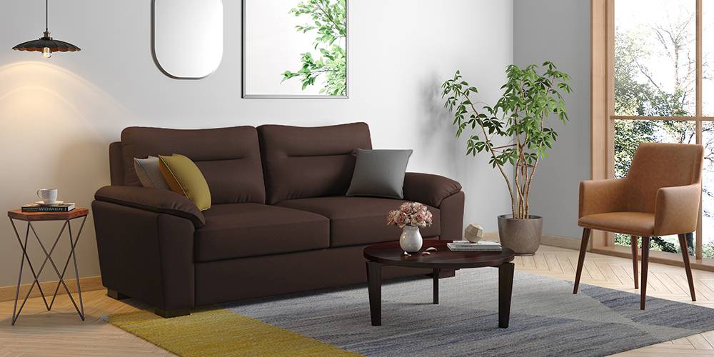 Adelaide Compact Leatherette Sofa (Chocolate) (Chocolate, 3-seater Custom Set - Sofas, None Standard Set - Sofas, Leatherette Sofa Material, Compact Sofa Size, Soft Cushion Type, Regular Sofa Type) by Urban Ladder - - 199480