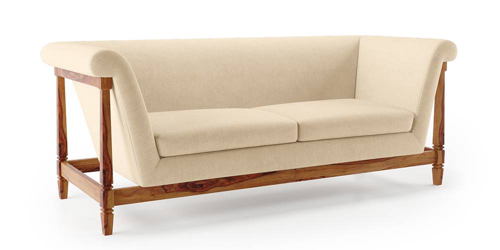 Malabar Wooden Sofa (Ash Grey Velvet) Urban Ladder