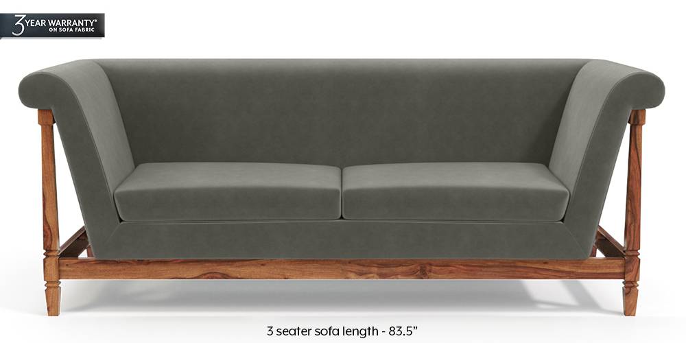Malabar Wooden Sofa (Ash Grey Velvet) by Urban Ladder