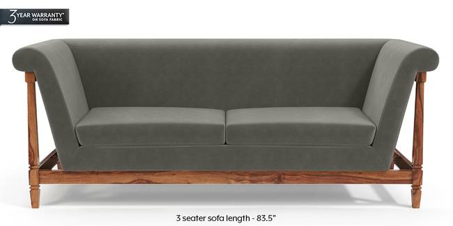 Malabar Wooden Sofa (Ash Grey Velvet) (1-seater Custom Set - Sofas, None Standard Set - Sofas, Fabric Sofa Material, Regular Sofa Size, Soft Cushion Type, Regular Sofa Type, Ash Grey Velvet)