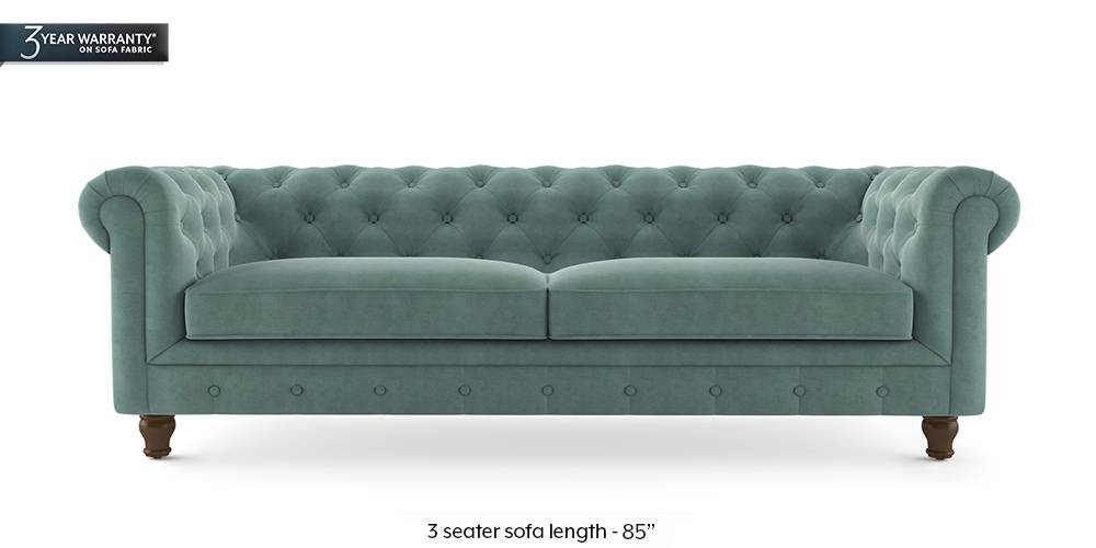 Winchester Fabric Sofa (Dusty Turquoise Velvet) (3-seater Custom Set - Sofas, None Standard Set - Sofas, Fabric Sofa Material, Regular Sofa Size, Regular Sofa Type, Dusty Turquoise Velvet) by Urban Ladder