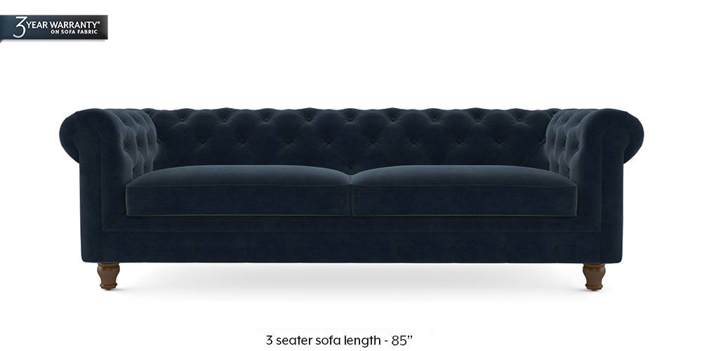 Winchester Fabric Sofa (Sea Port Blue Velvet) (2-seater Custom Set - Sofas, None Standard Set - Sofas, Fabric Sofa Material, Regular Sofa Size, Regular Sofa Type, Sea Port Blue Velvet) by Urban Ladder