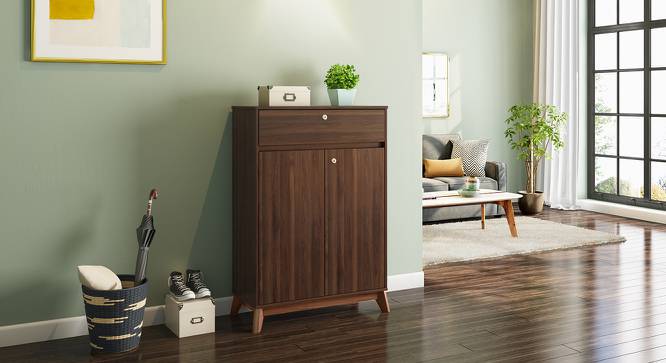 Webster Shoe Cabinet With Lock (Walnut Finish, 15 Pair Capacity) by Urban Ladder - Design 1 Full View - 210163