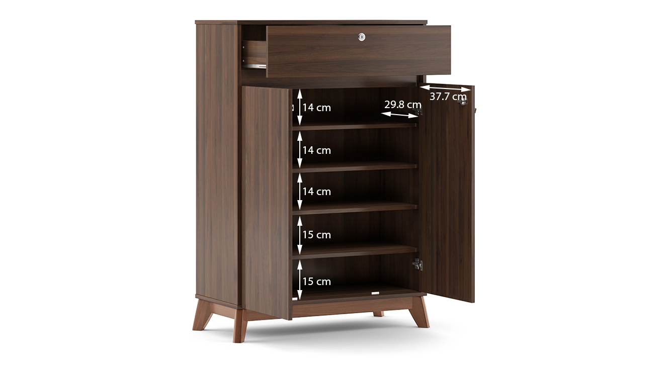 Webster shoe cabinet with lock walnut finish 15 pair capacity dim2