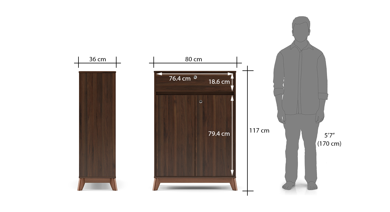 Webster shoe cabinet with lock walnut finish 15 pair capacity dim1