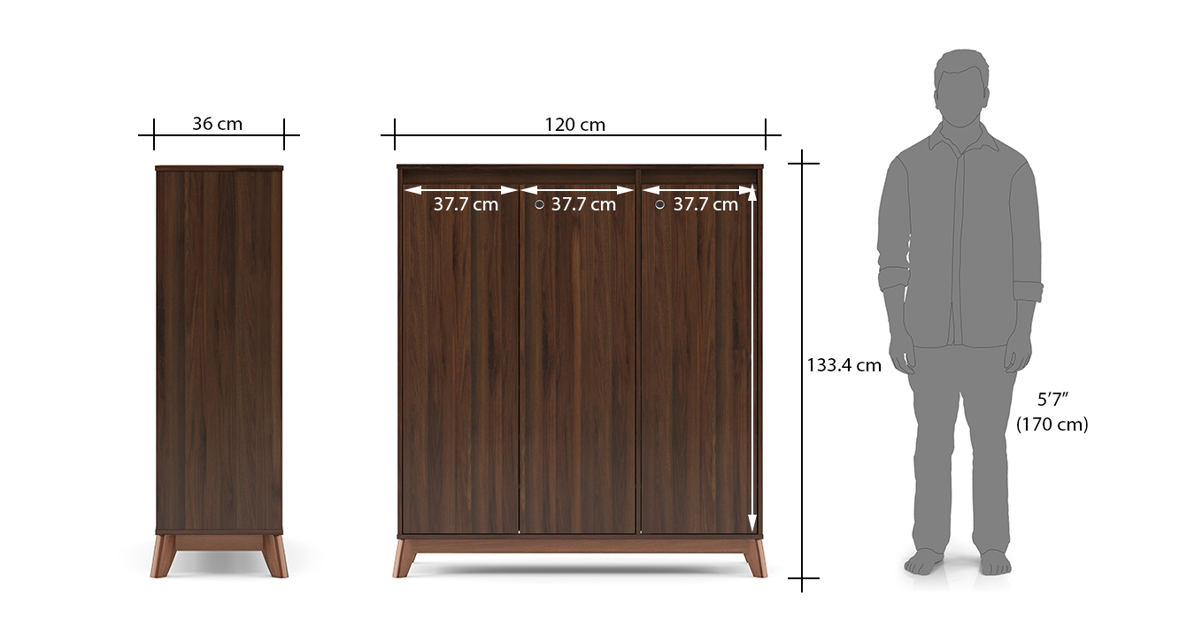 Webster shoe cabinet with lock walnut finish 32 pair capacity dim1