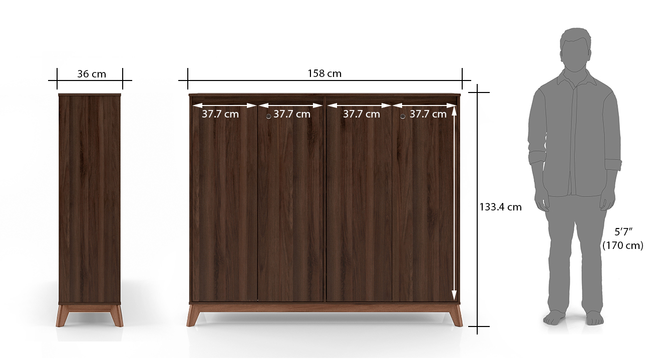 Webster shoe cabinet with lock walnut finish 48 pair capacity dim1