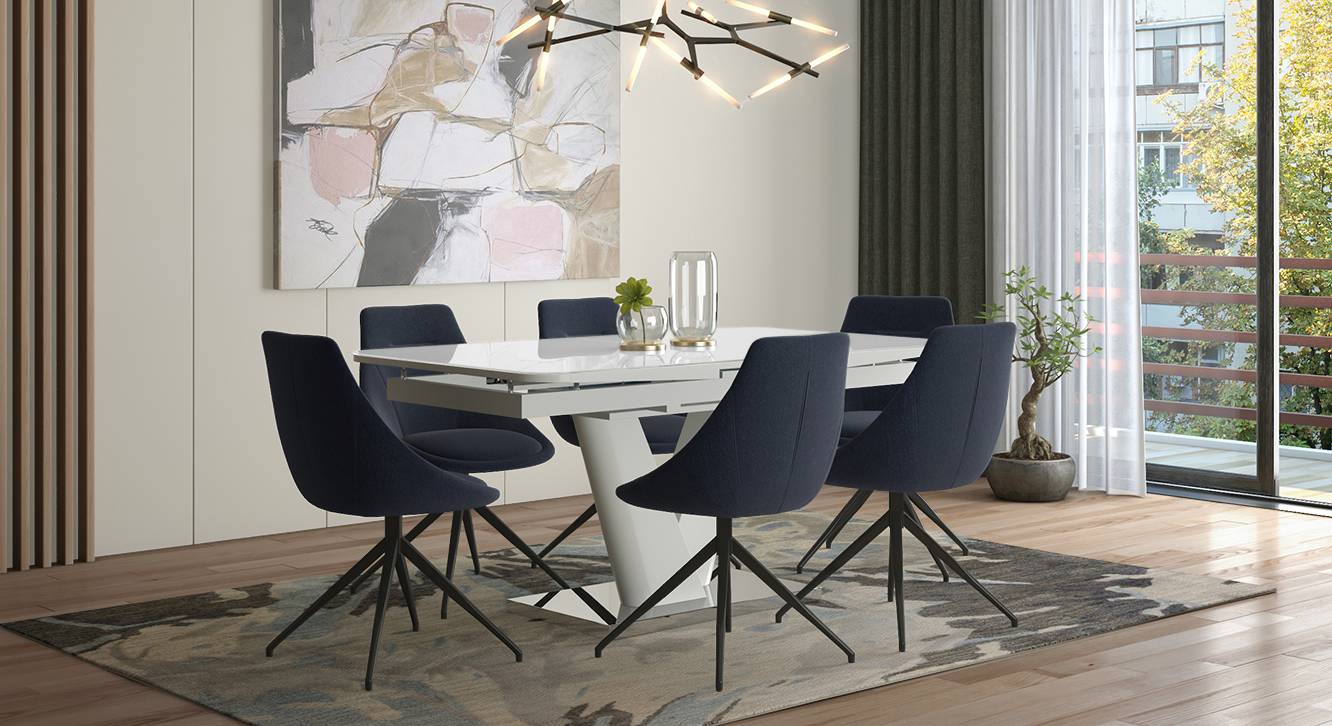 Caribu 6 to 8 Extendable - Doris (Fabric) 6 Seater Dining Table Set ...