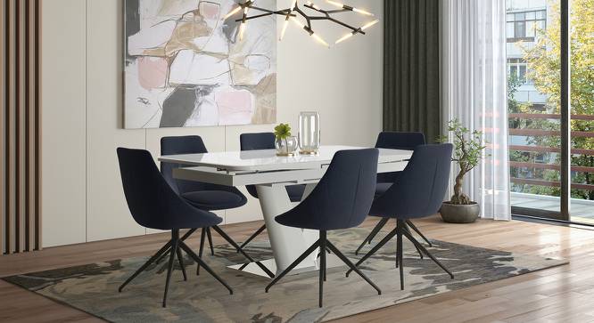 Caribu 6 to 8 Extendable - Doris (Fabric) 6 Seater Dining Table Set (Blue) by Urban Ladder - Design 1 Full View - 218930