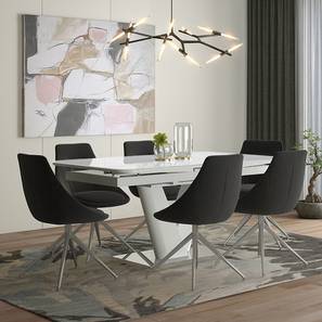 Extendable Dining Table Set Design Caribu 6 to 8 Extendable - Doris (Fabric) 6 Seater Dining Table Set (Dark Grey)