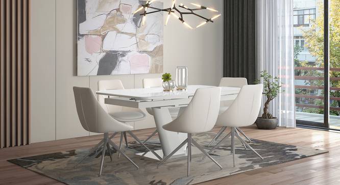 Caribu 6 to 8 Extendable - Doris (Leatherette) 6 Seater Dining Table Set (White) by Urban Ladder - Design 1 Full View - 218956