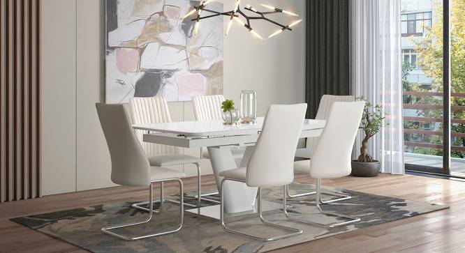 Caribu 6 to 8 Extendable - Ingrid (Leatherette) 6 Seater Dining Table Set (White) by Urban Ladder - Design 1 Full View - 219021