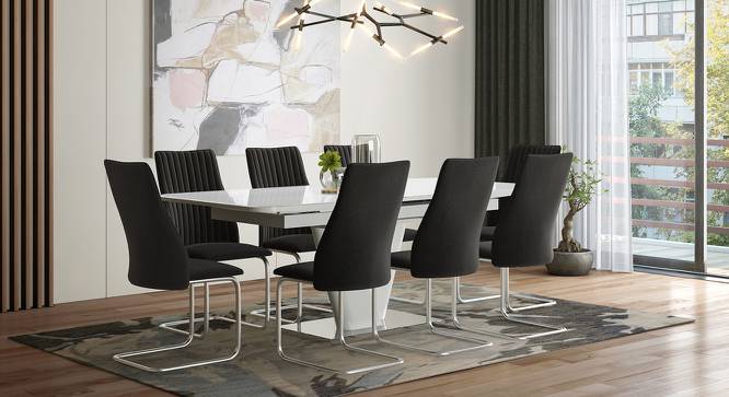 Caribu 6 to 8 Extendable - Ingrid (Fabric) 8 Seater Dining Table Set (Dark Grey) by Urban Ladder - Design 1 Full View - 219034