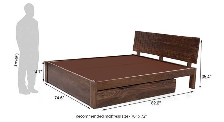 Valencia storage bed teak finish king bed size drawer storage type dim017