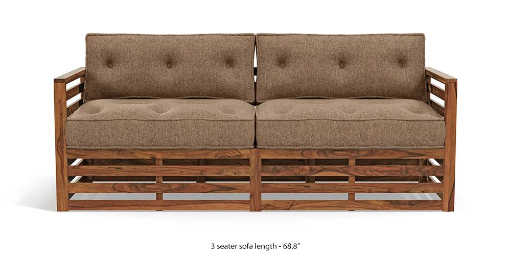 Raymond Wooden Sofa - Teak Finish (Safari Brown) (Teak Finish, 3-seater Custom Set - Sofas, None Standard Set - Sofas, Fabric Sofa Material, Regular Sofa Size, Regular Sofa Type, Safari Brown) by Urban Ladder - - 220088