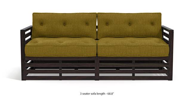 Raymond Wooden Sofa - American Walnut Finish (Olive Green) (3-seater Custom Set - Sofas, None Standard Set - Sofas, American Walnut Finish, Olive Green, Fabric Sofa Material, Regular Sofa Size, Regular Sofa Type)