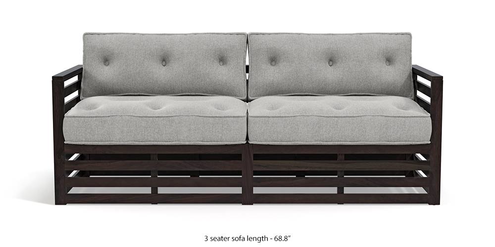 Raymond Wooden Sofa - American Walnut Finish (Vapour Grey) (3-seater Custom Set - Sofas, None Standard Set - Sofas, American Walnut Finish, Fabric Sofa Material, Regular Sofa Size, Regular Sofa Type, Vapour Grey) by Urban Ladder - - 220300