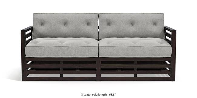 Raymond Wooden Sofa - American Walnut Finish (Vapour Grey) (3-seater Custom Set - Sofas, None Standard Set - Sofas, American Walnut Finish, Fabric Sofa Material, Regular Sofa Size, Regular Sofa Type, Vapour Grey)