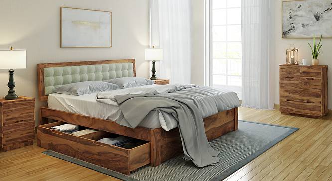 Florence Storage Bed (Solid Wood) (Teak Finish, King Bed Size, Monochrome Paisley, Drawer Storage Type) by Urban Ladder - Design 1 Full View - 222567