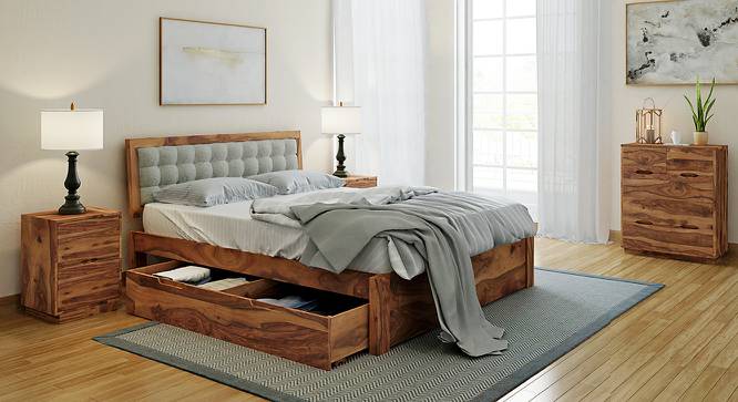 Florence Storage Bed (Solid Wood) (Teak Finish, Queen Bed Size, Monochrome Paisley, Drawer Storage Type) by Urban Ladder - Design 1 Full View - 222589