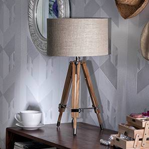 Sale In Channapatna Design Kepler Tripod Table Lamp (Natural Base Finish, Cylindrical Shade Shape, Natural Shade Color)
