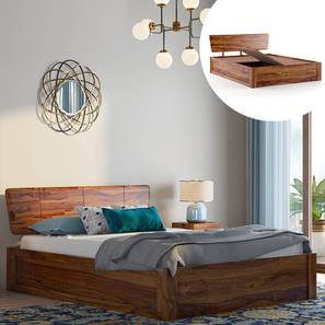 Beds With Storage Design Marieta Solid Wood Queen Size Box Storage Bed in Teak Finish