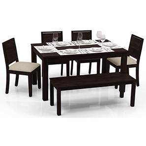 Dining Furniture In Chittoor Design Arabia Dining Table With Set Of 4 Oribi Chair & Capra Bench (Mahogany Finish, Wheat Brown)