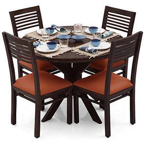 Liana Zella 4 Seater Dining Table Set, Mahogany Round Dining Table And Chairs