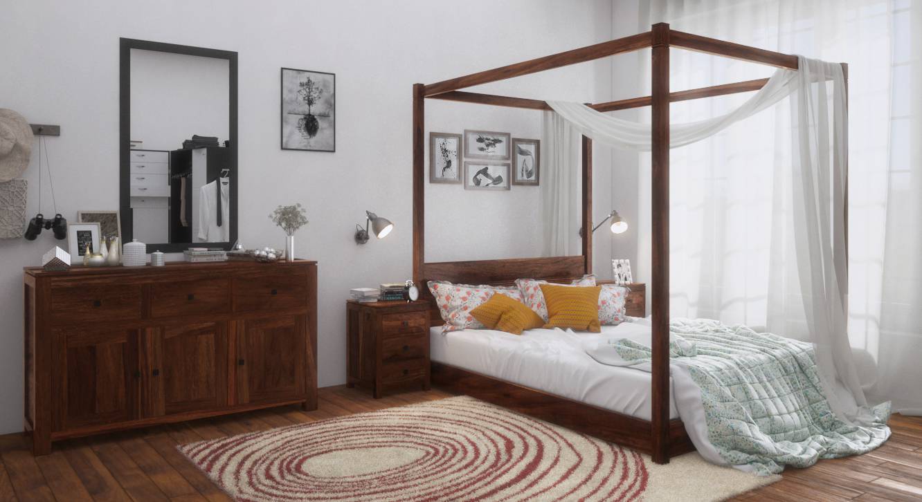 Striado Four Poster Low Bed Urban Ladder