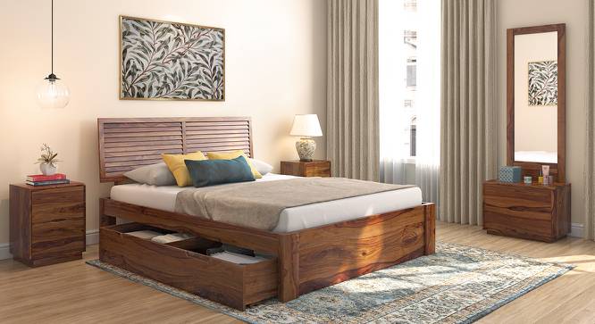 Terence Storage Bed (Solid Wood) (Teak Finish, King Bed Size, Drawer Storage Type) by Urban Ladder - Design 1 Full View - 237483